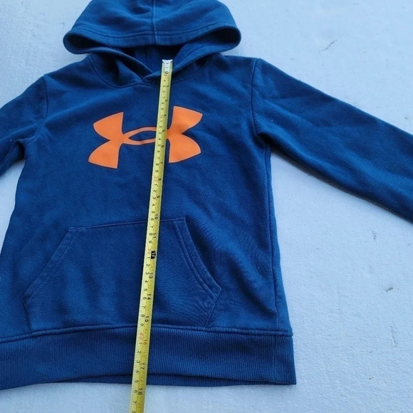 Boys Under Armour Big Logo Pullover Hoodie Blue Orange - Size 6 - Picture 6 of 8